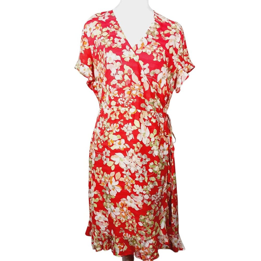 J. Jill Red Floral Wrap Dress